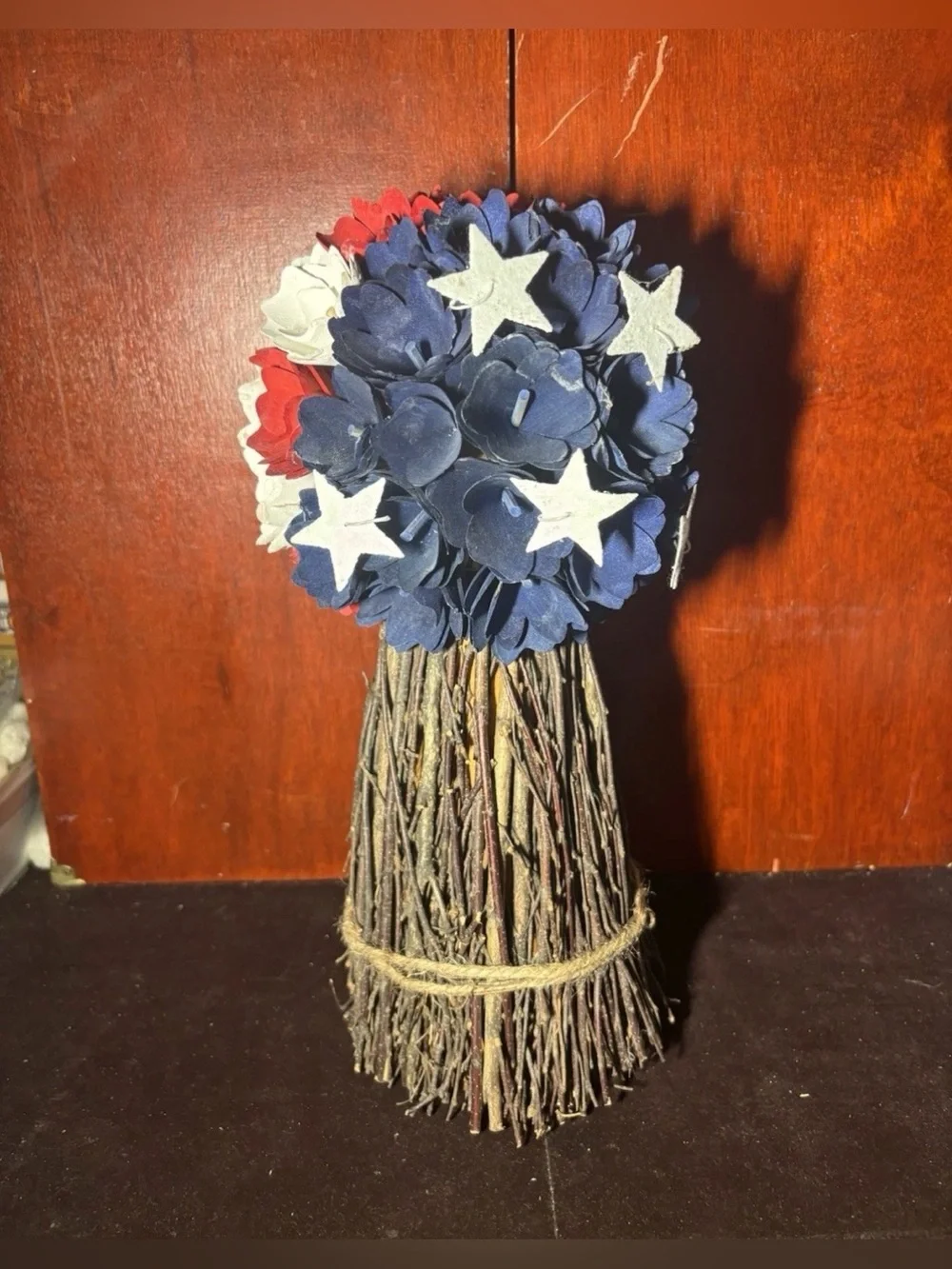 Red White & Blue Patriotic Floral Twig Table Decor
